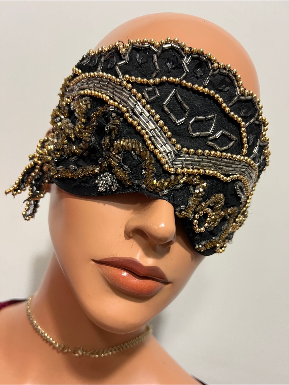 Elegant  Headpiece Burlesque Beaded Boudoir Eye Mask